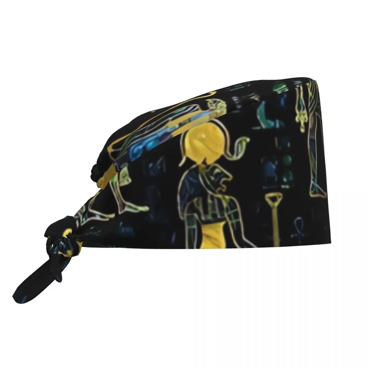 Work Scrubs Hat Egyptian Gods And Hieroglyphs - Abalone And Gold Pillow Nurse Hats Unisex Women Medical Cap Tie Back Working Cap