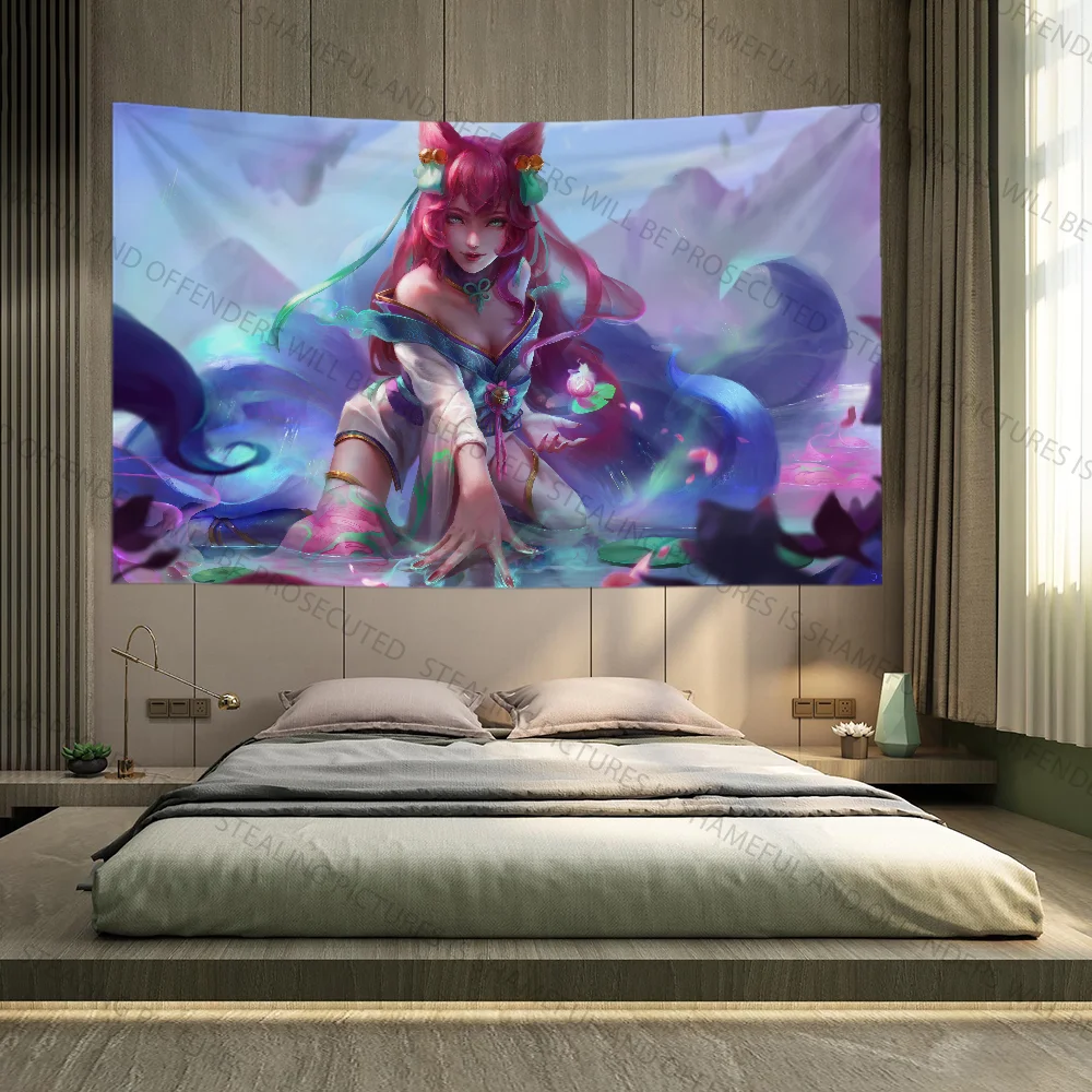 Ahri Game L-League OF L-Legend Tapestry Decoration Party Background Hanging Cloth Bedroom Tapestry Room Decor Aesthetic