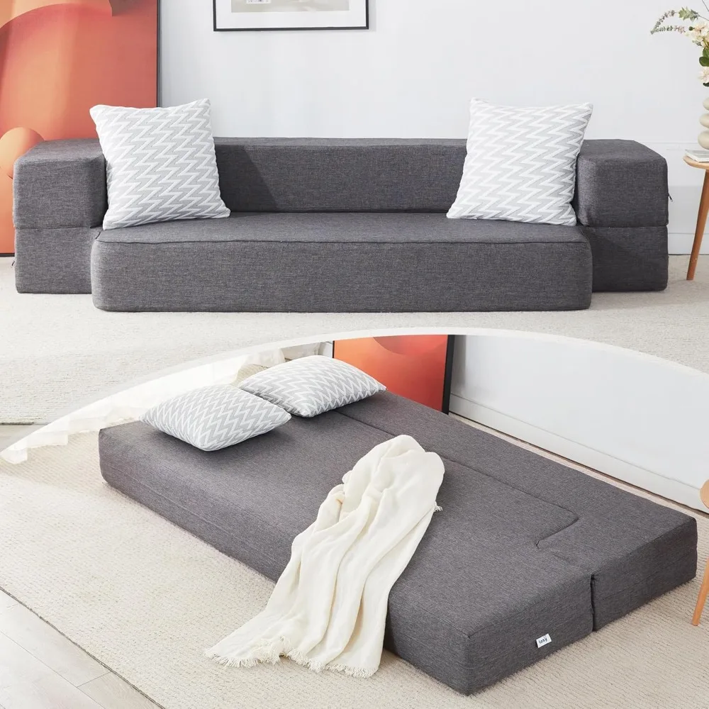 

Floor Sofa Bed, Convertible Sleeper Lounge Couch Folding Mattress, with 2 Pillows & Washable Cover for Living Room, Guest