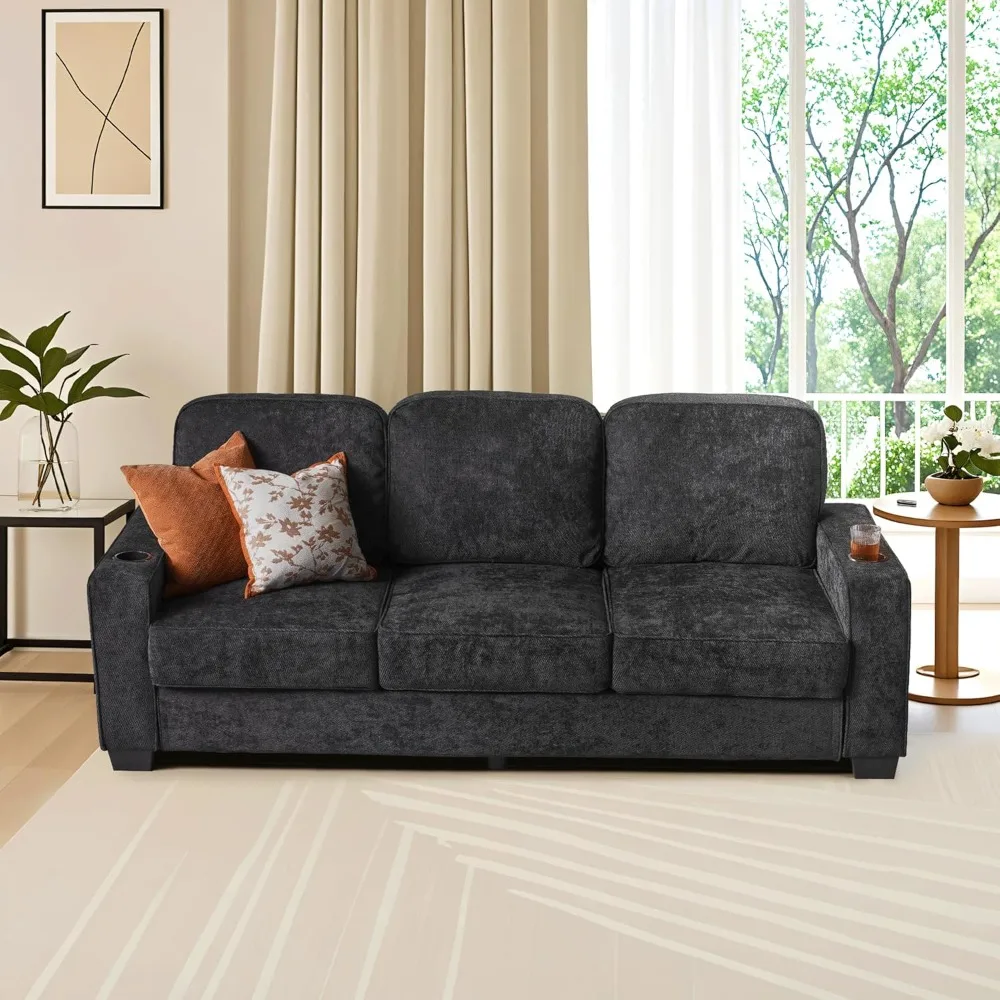 

84.6" Sofa Couch, Mid Century Modern Sofas Couches with Cup Holders, 3-Seater Cloud Corduroy Deep Seat Small Sofa for Living Ro