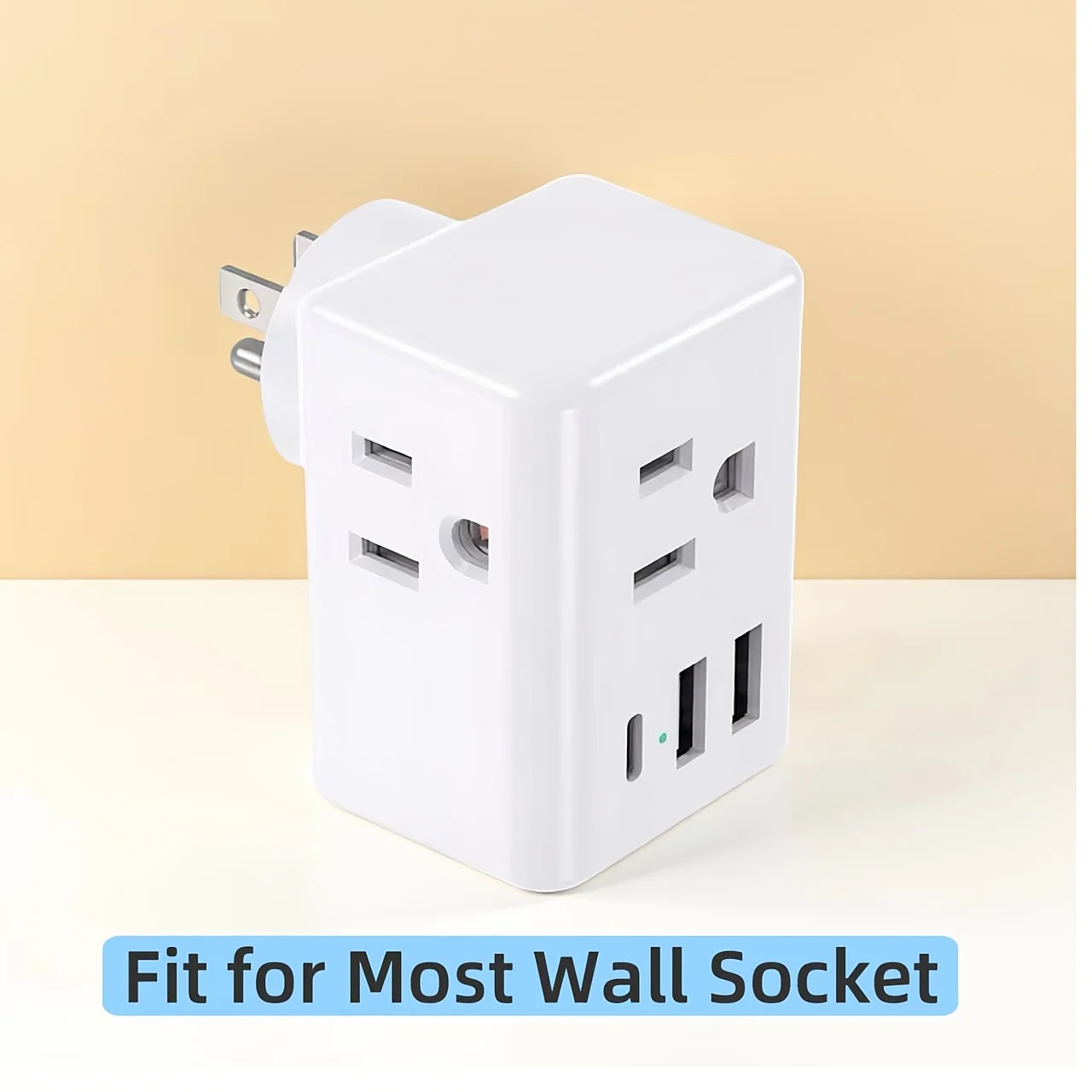 Versatile Multi-Plug Socket Expander, Power Board without Surge Protector, 3 USB Wall Chargers (1 USB C), Suitable for Dorm, Travel, Home, Office, Home Essential