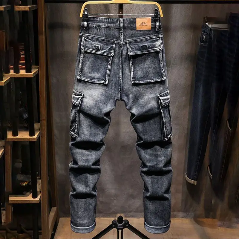Black Multi-Pocket Workwear Jeans Men's American Retro Straight Loose Large Size Trendy Brand Work Trousers Casual Wear