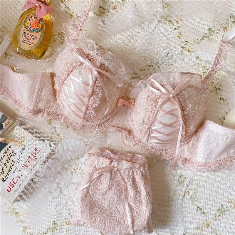 Sweet and lovely girl, soft girl, palace lace bra&underwear bra set