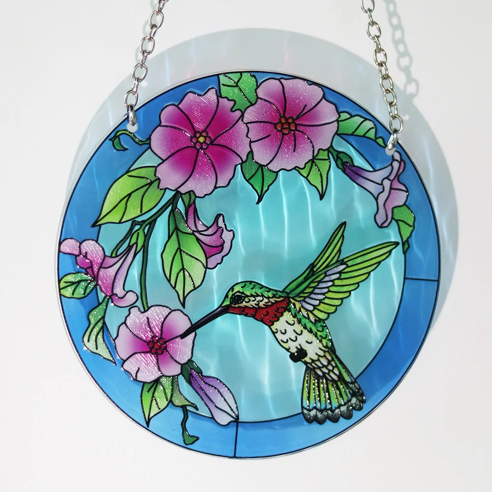 

Creative Hummingbird Window Decoration Disc Glass Painted Pendant Decoration Window Sunshine Catch