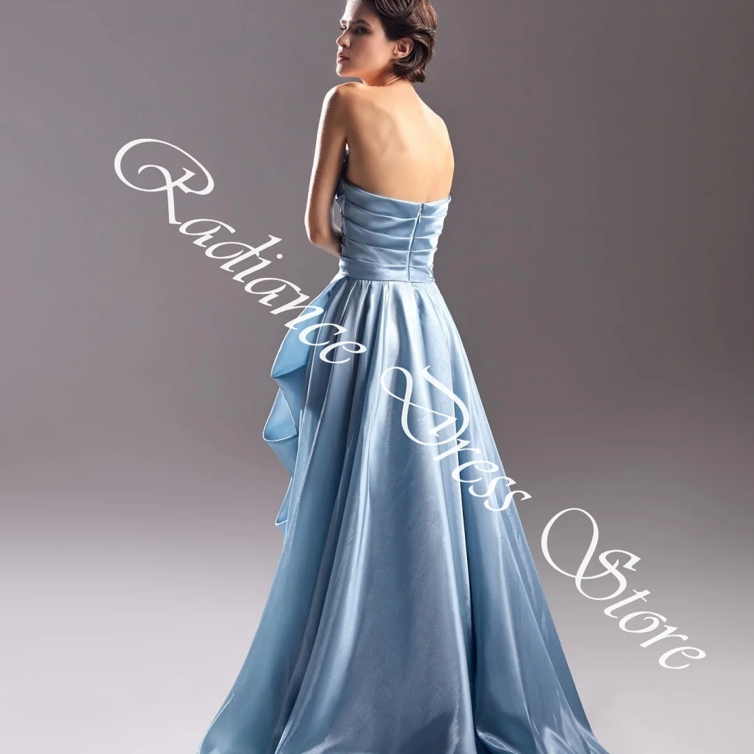 تخصيص أزياء الساتان ألف خط فساتين السهرة حمالة أكمام زيبر الظهر لوحة قطار فستان العودة للوطن مزاجه #5