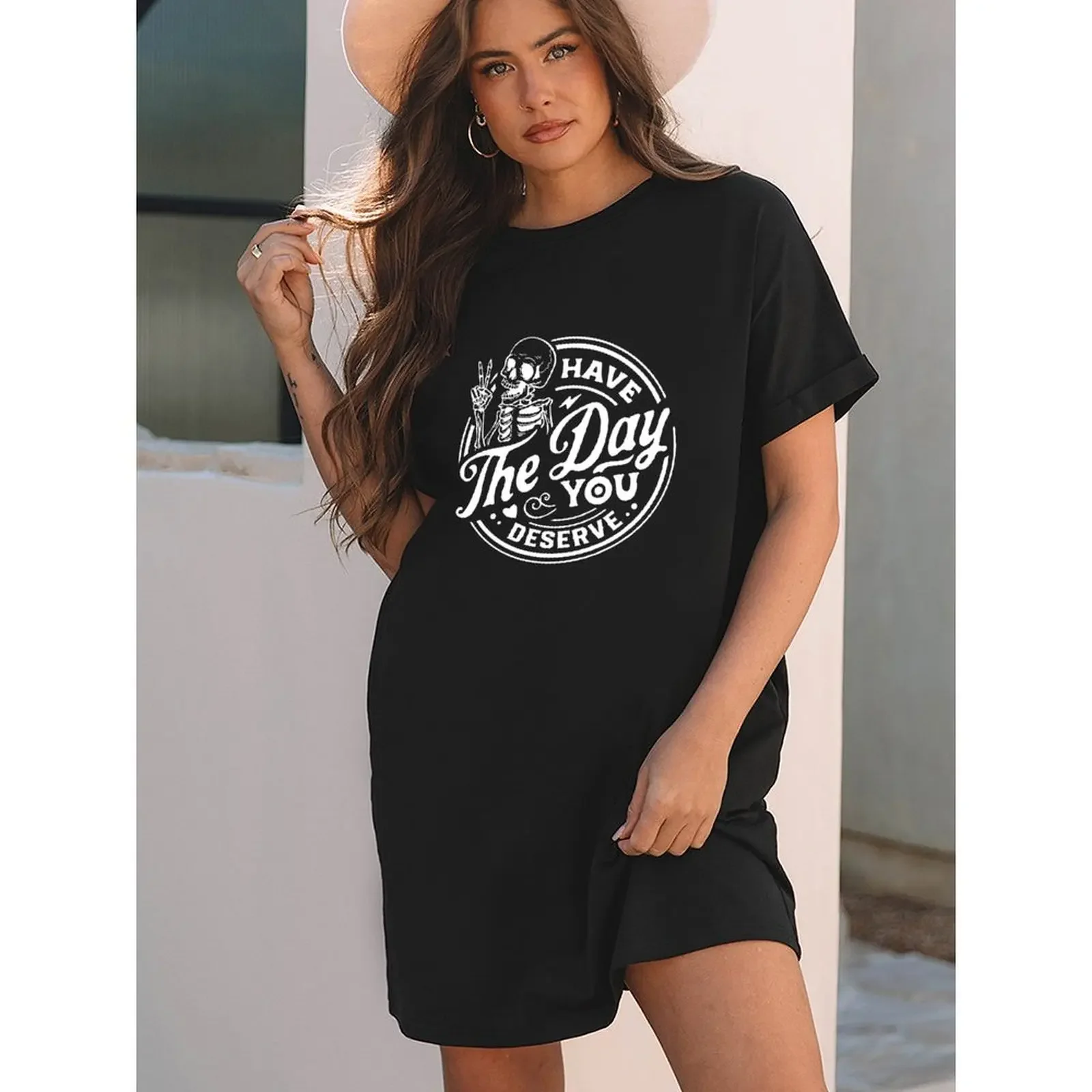 

Summer Tops For Woman Short Sleeve Oversized Fashionable Casual Positive Funny Skeleton Print T-Shirts Tee Shirts Woman Clothes