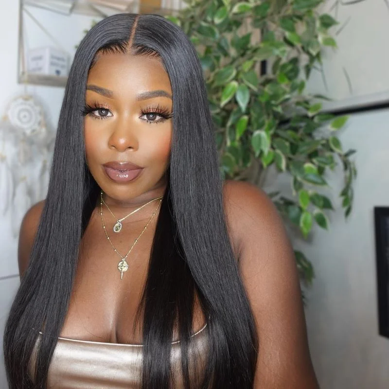 32 بوصة باروكة من شعر طبيعي برازيلي بدون صمغ قبل قطعها مستقيم 180% كثافة 7x5 شعر بشري بدون صمغ للنساء السود