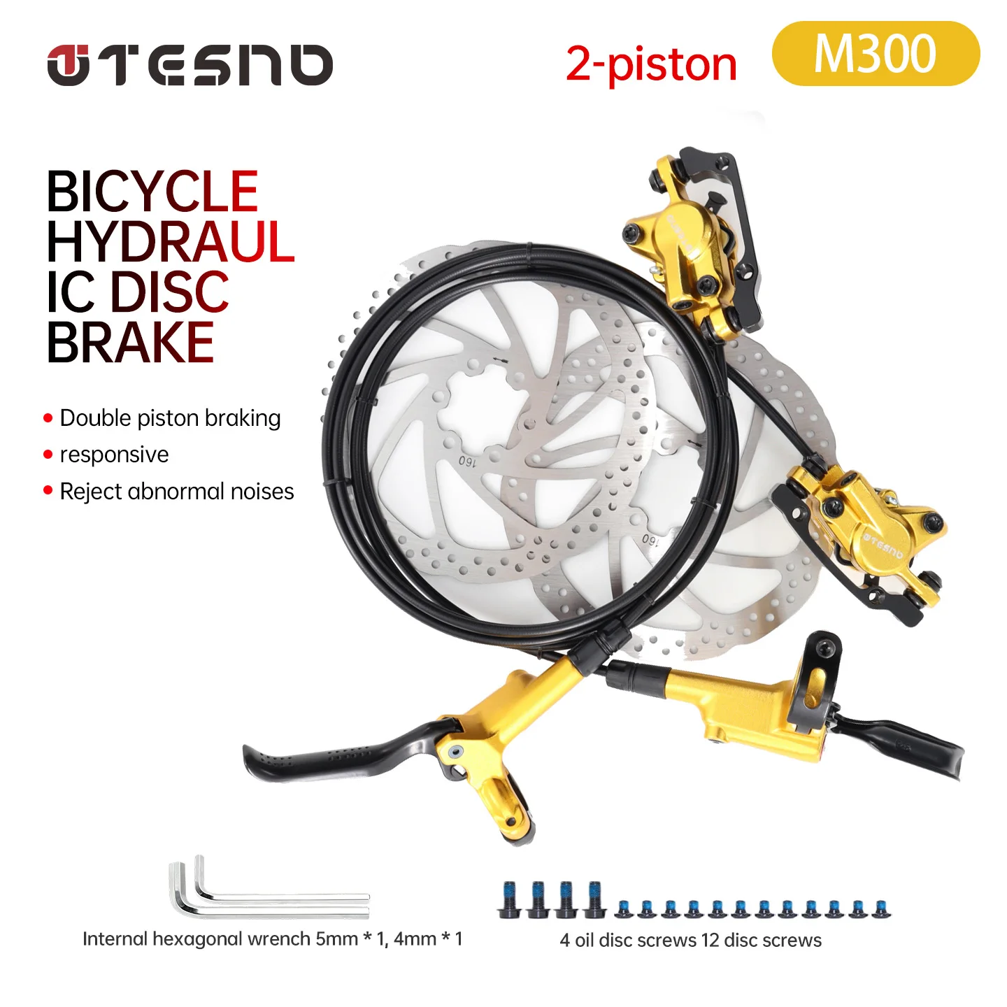 TESNO 2-Kolben Hydraulische Scheibenbremse MTB Fahrradzubehör mit 160mm Rotor Bremssattel Vorne Hinten Ölbremssatz 1000/1800mm