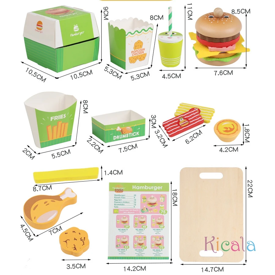 Ensemble de jeu de cuisine pour enfants, hamburger, frites, nourriture, maison de jeu, Hamburger, Sandwich, empilage, cuisine, jouet de jeu pour enfants, cadeau de noël