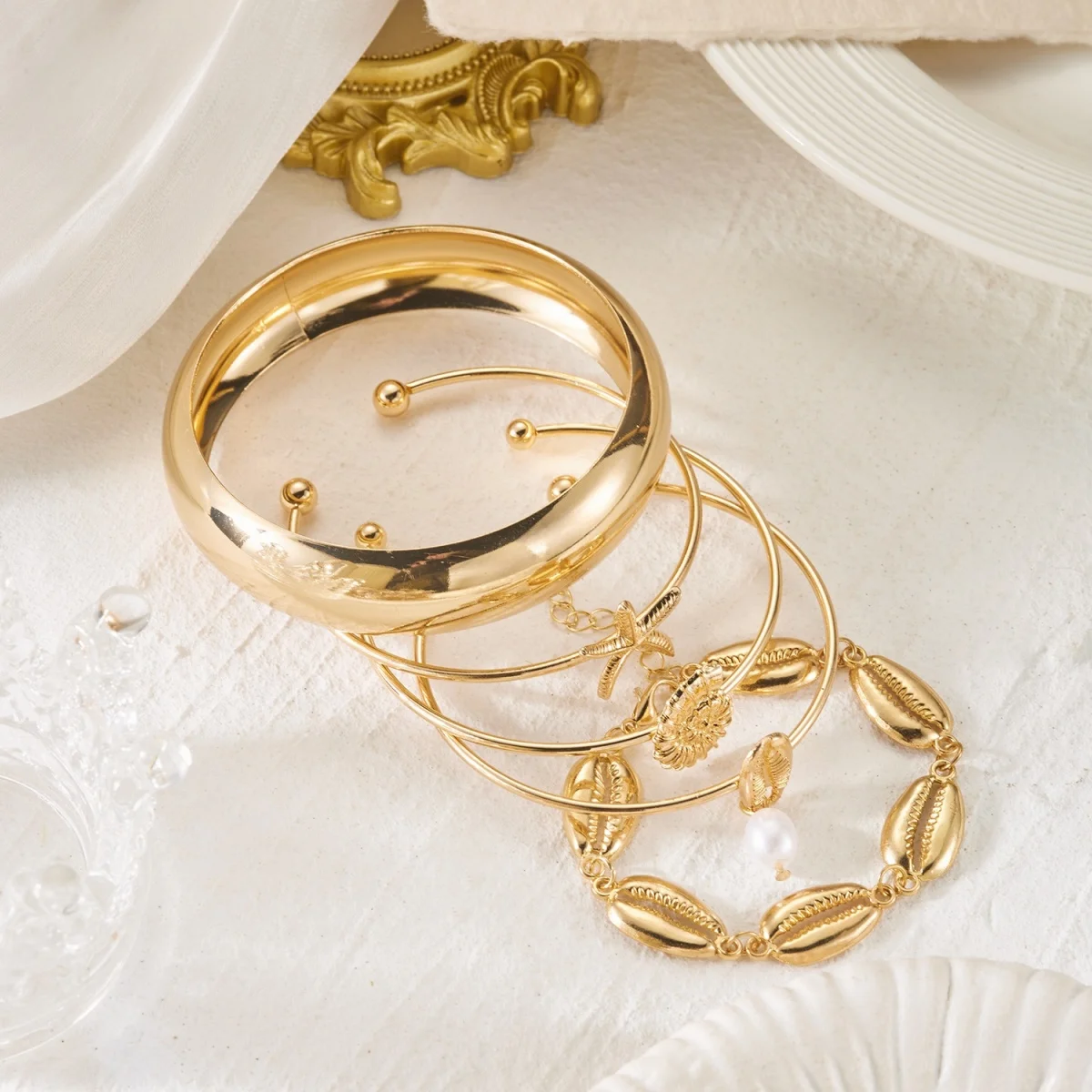 Böhmisches Mehrschichtiges Seestern-Muschel-Armreif-Set für Damen und Herren, Sommer-Strand-Urlaub, klobiger Armreif, Party-Schmuck – Detail 17