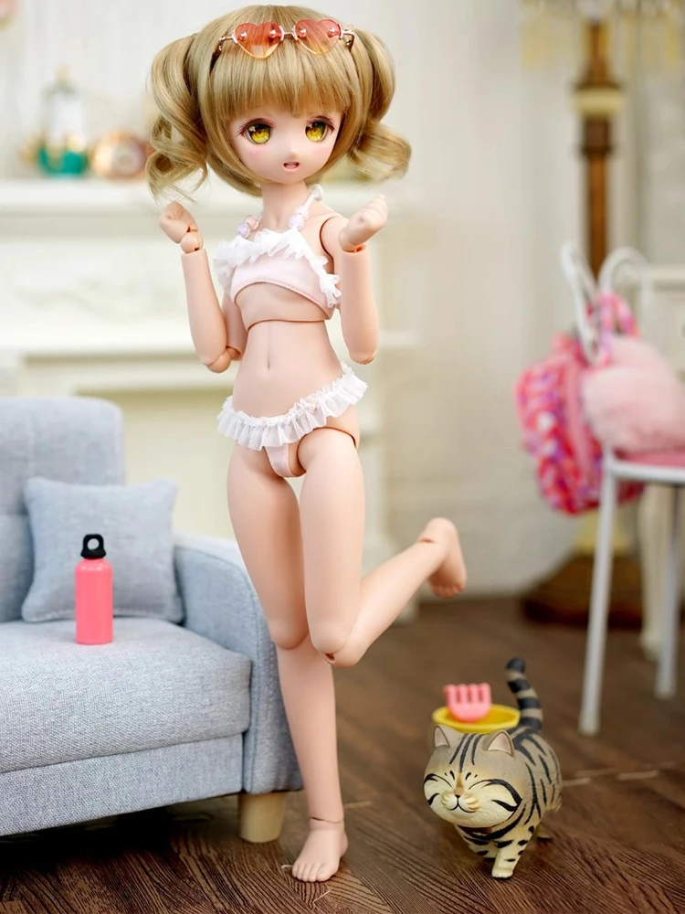 D09-P153 children handmade toy    1/4 MDD MSD BJD Doll Striped lace beaded swimsuit bikini 2pcs/set