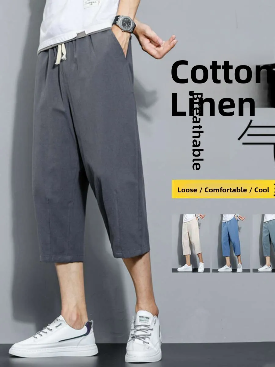 

New Summer Cotton Linen Loose Fit Casual Pants mid Waist Straight Leg Thin Model Japanese Sle Large Size Casual Linen Trousers