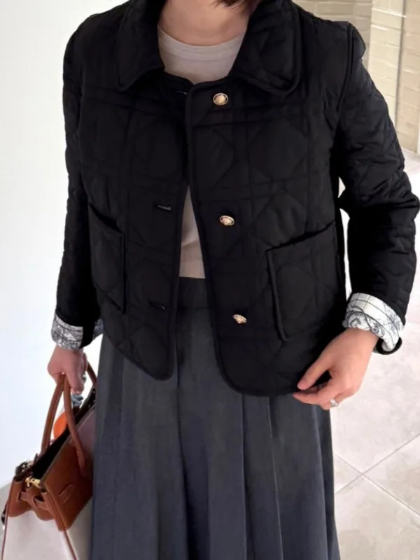 Winter Vintage Patterned Women's Cotton Jacket  Collar Double-Sided Wear Trendy Quilted Inner Liner Commute Style Long Sl...