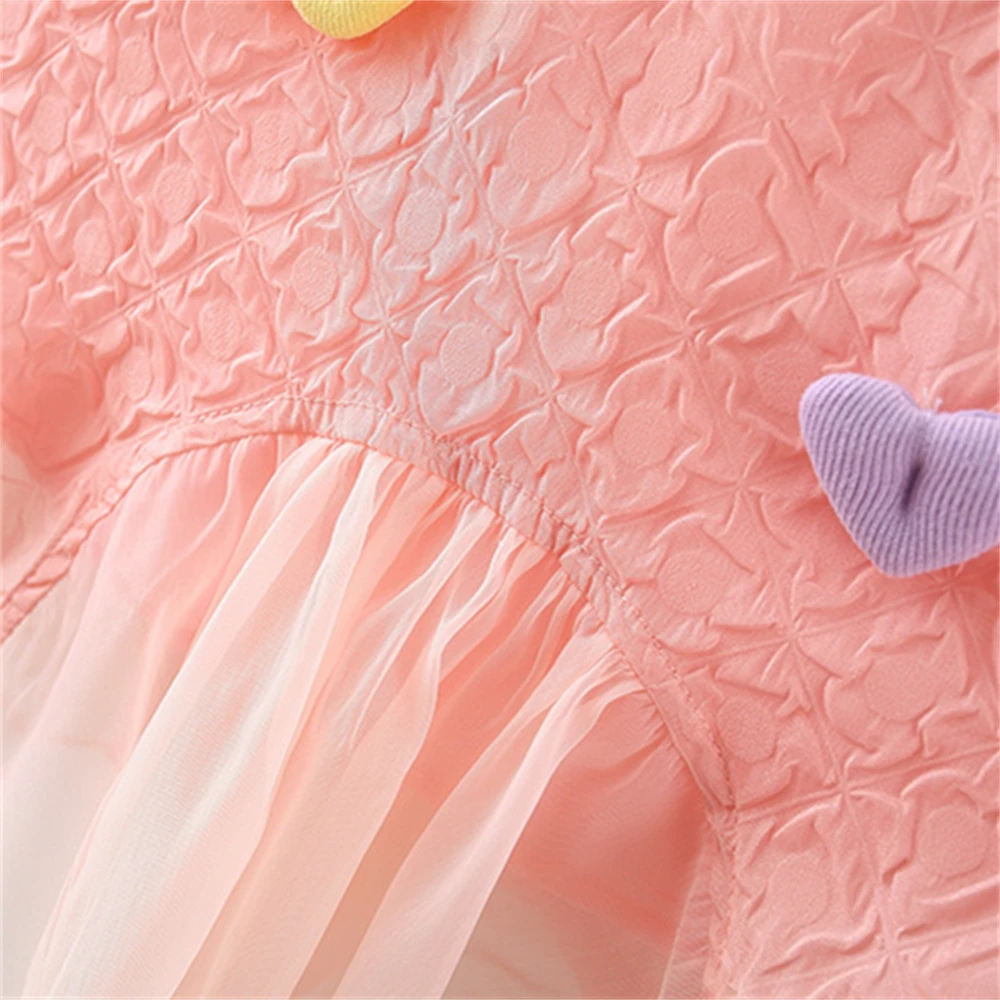 Girls dress Summer baby girls four colorful heart-shaped solid color pleated patchwork mesh sleeveless princess dress