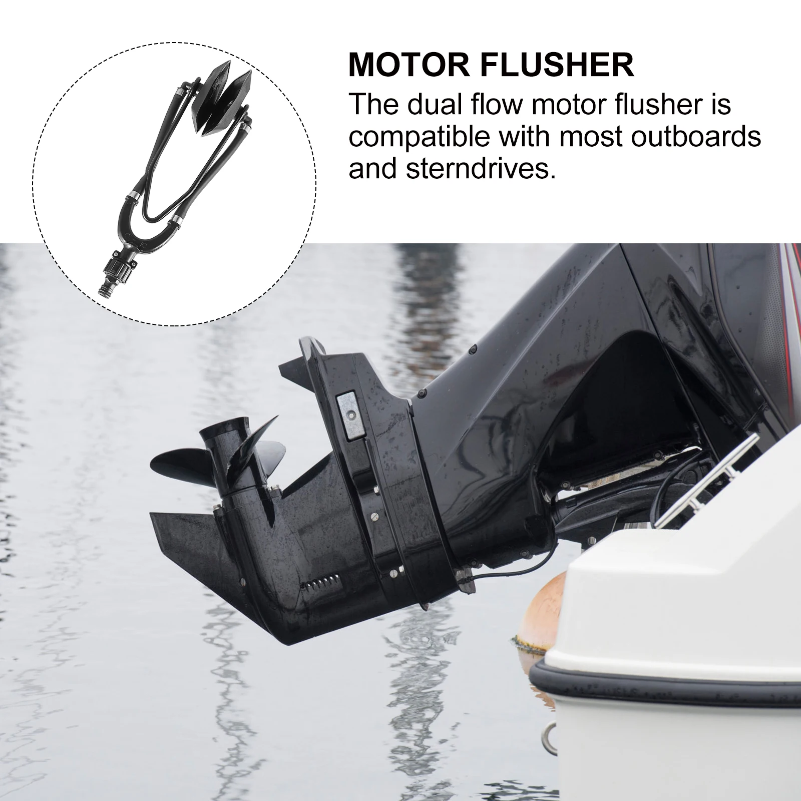 

Rectangular Motor Flusher Dual Input Steel Black Cleaner Water Dispenser Muff Cup Boat Gardening Hose Engine Flush