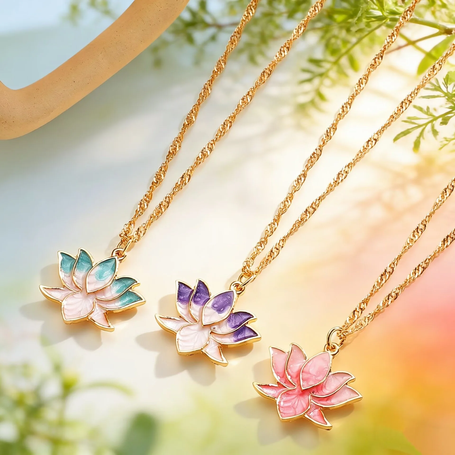 

2026 New Chinese Style Lotus Pendant Necklace Women Vintage Simple Colorful Lotus Choker Necklaces Luxury Minimalist Jewelry