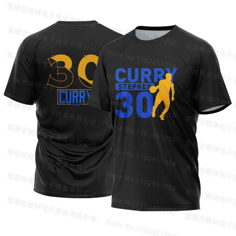 Curry Warriors Jersey Men Summer T-Shirt Sports Casual Black Round Neck Basketball Shirt