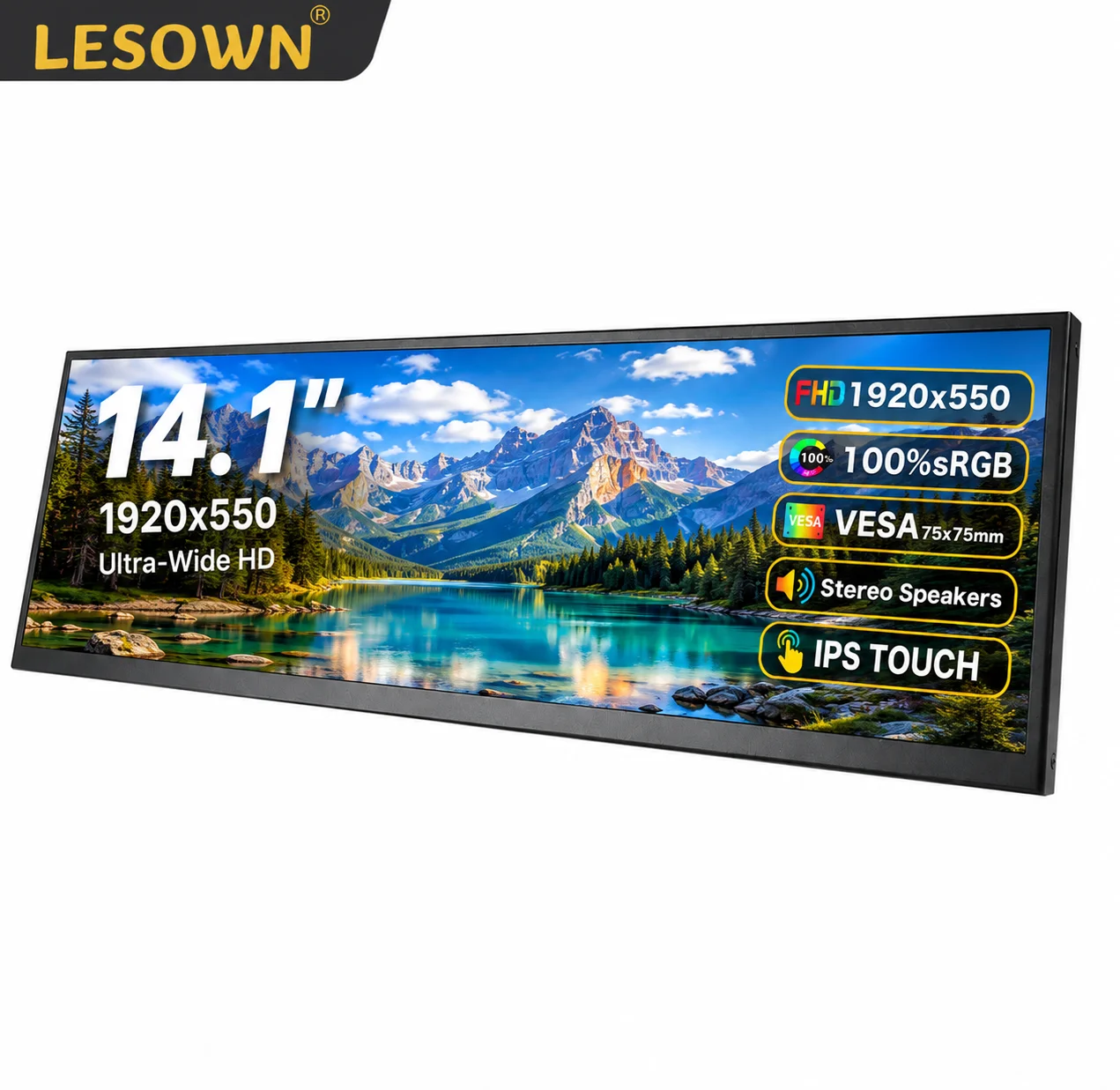 LESOWN 14.1" Portable Gaming Monitor 60Hz 100% sRGB Slim Display with Speakers Instant Connection for Steam Deck