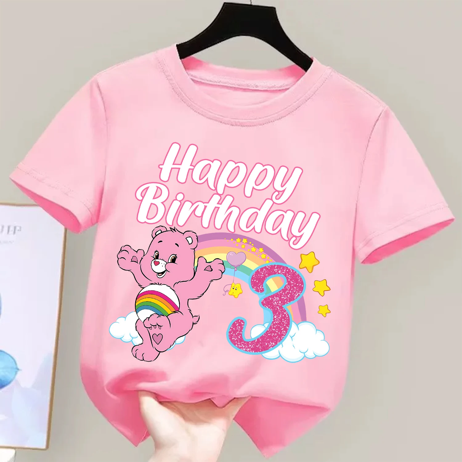 Care Bears Birthday Number T-shirt Children Tee Top Round Collar Clothing Kawaii Girls Short Sleeve Kids Cartoon Clothes Gift view 4