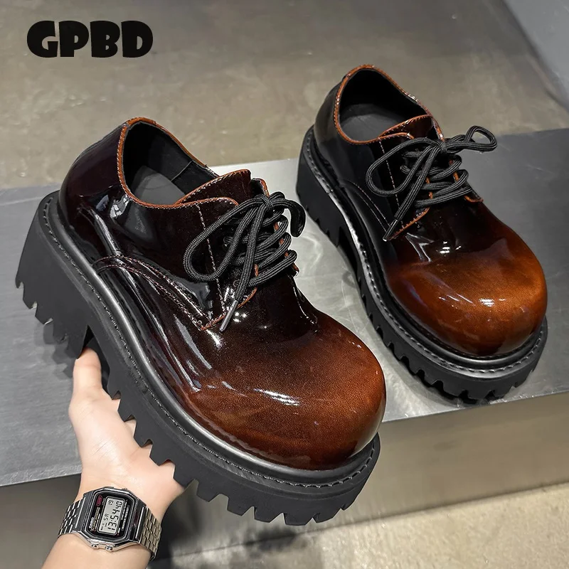 

GPBD Casual Thick-Topped High-Heeled Derby Shoes with Bold Design for Men 2025 Autumn New Trend Style Korean Version