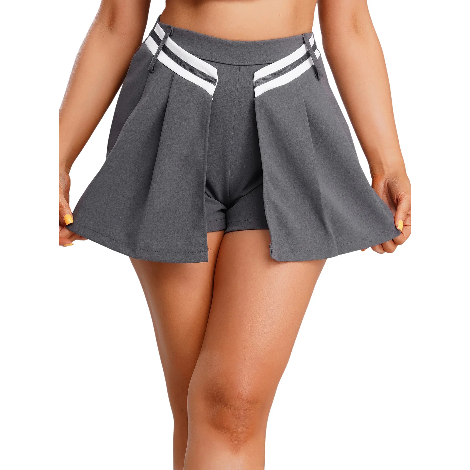 

Женские плиссированные брюки-кюлоты в студенческом стиле с нерегулярной накладкой и полосатой отделкой, юбка с высокой талией, шорты для повседневной вечеринки, повседневные шорты