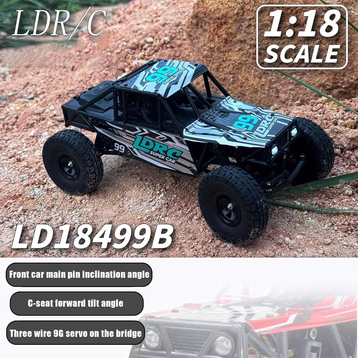 18499 RC Arrampicata Auto 1/18 Proporzione Completa Rc Offroad 4x4 Crawler Pipe Rack Veicolo Auto Modello RTR (Blu)