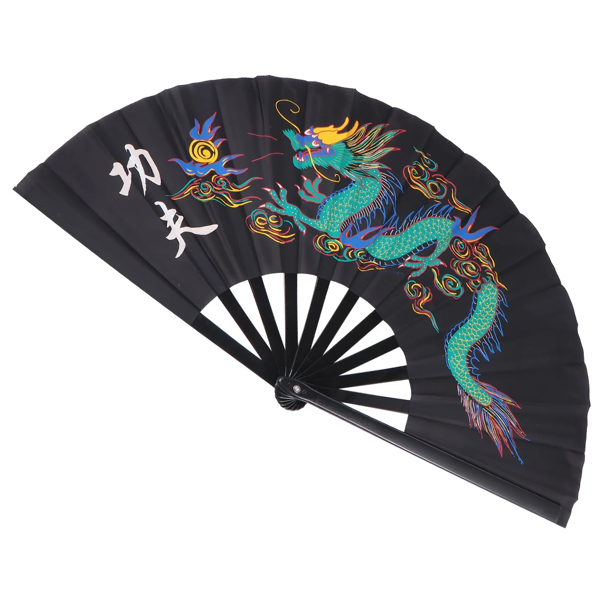 

1pc Black Dragon Kung Fu Fan Plastic Martial Arts Performance Taichi Chinese Dance Accessory Decorative Craft