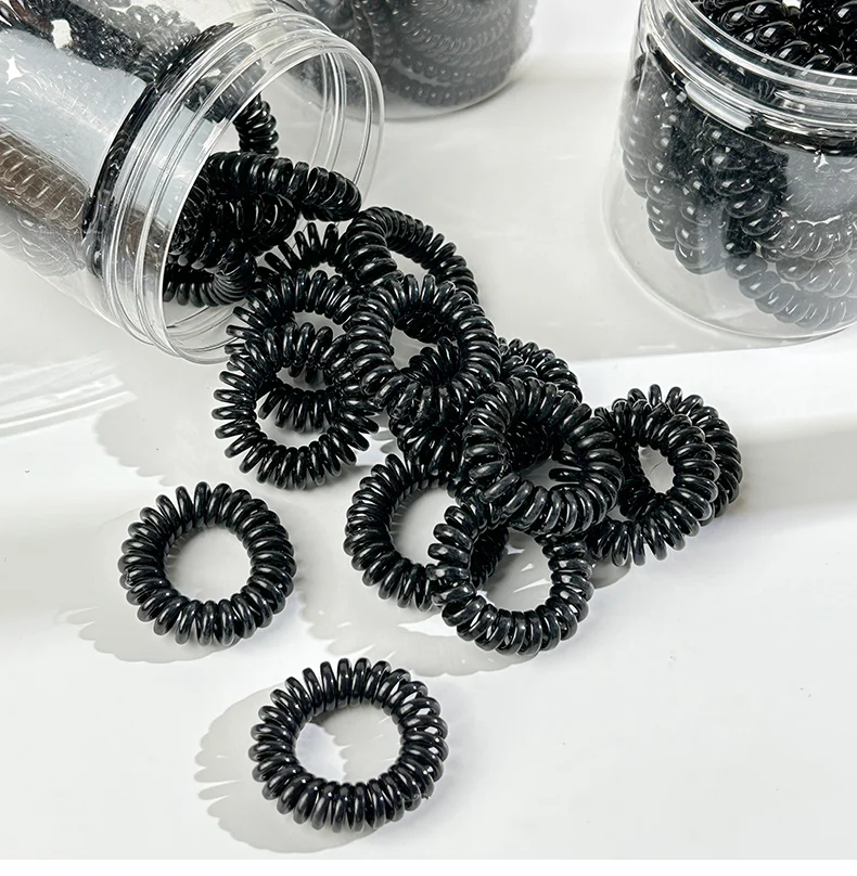 Black Elastic Spiral Hair Ring Ties Women Black Telephone Wire Cord Hair Rubber Bands Headwears Scrunchies Ponytail Holder