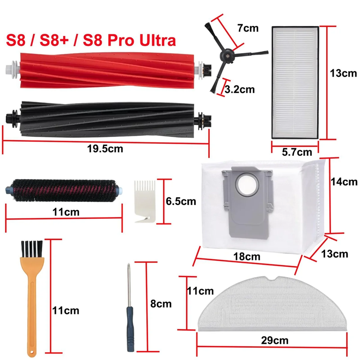 Accessory Kit for S8 / S8+ / S8 Pro UItra Robot Vacuum Dual Main Brush Side Brush Hepa Filter Mop Cloths