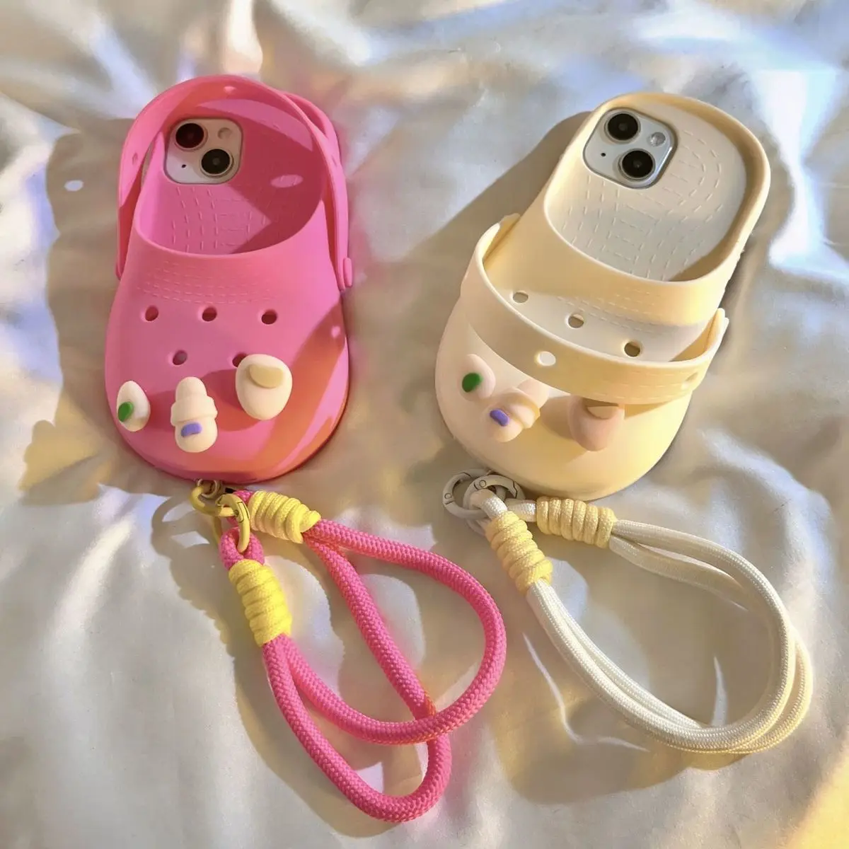 Phone Case For iPhone 15 14 13 12 Pro Max INS Creative  Funny DIY 3D Hole Shoes Slipper Shape Soft Protective Cover With Lanyard view 2