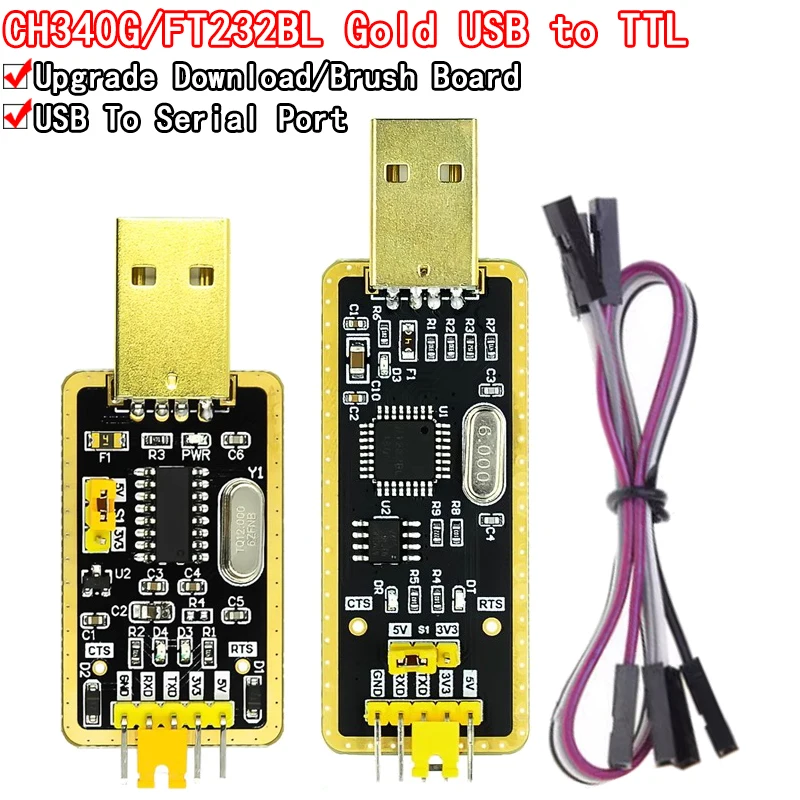 USB 2.0 TTL 레벨 다운로드 케이블, 직렬 보드 어댑터 모듈, 5V 3.3V 디버거, 232 지지대 win10, CH340G/FT232BL FT232RL
