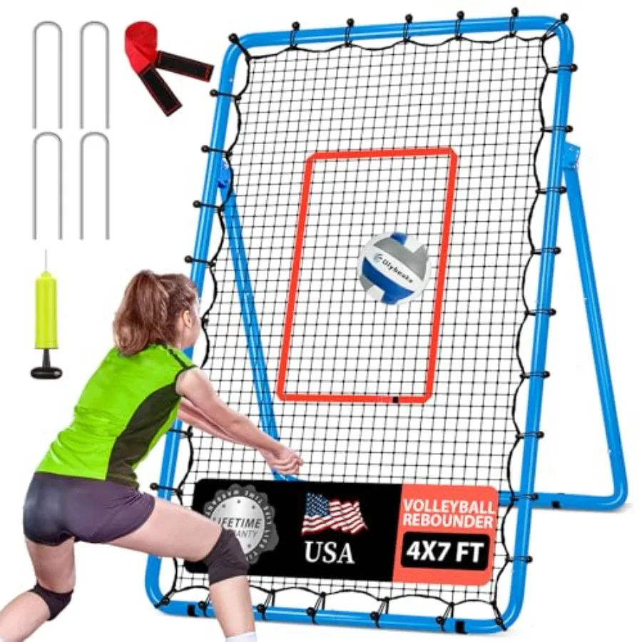 

6-Angle Adjustable Volleyball Rebounder Net 7x4 Feet with PU Volleyball and Stakes - Bounce Back Training Equipment for Practic
