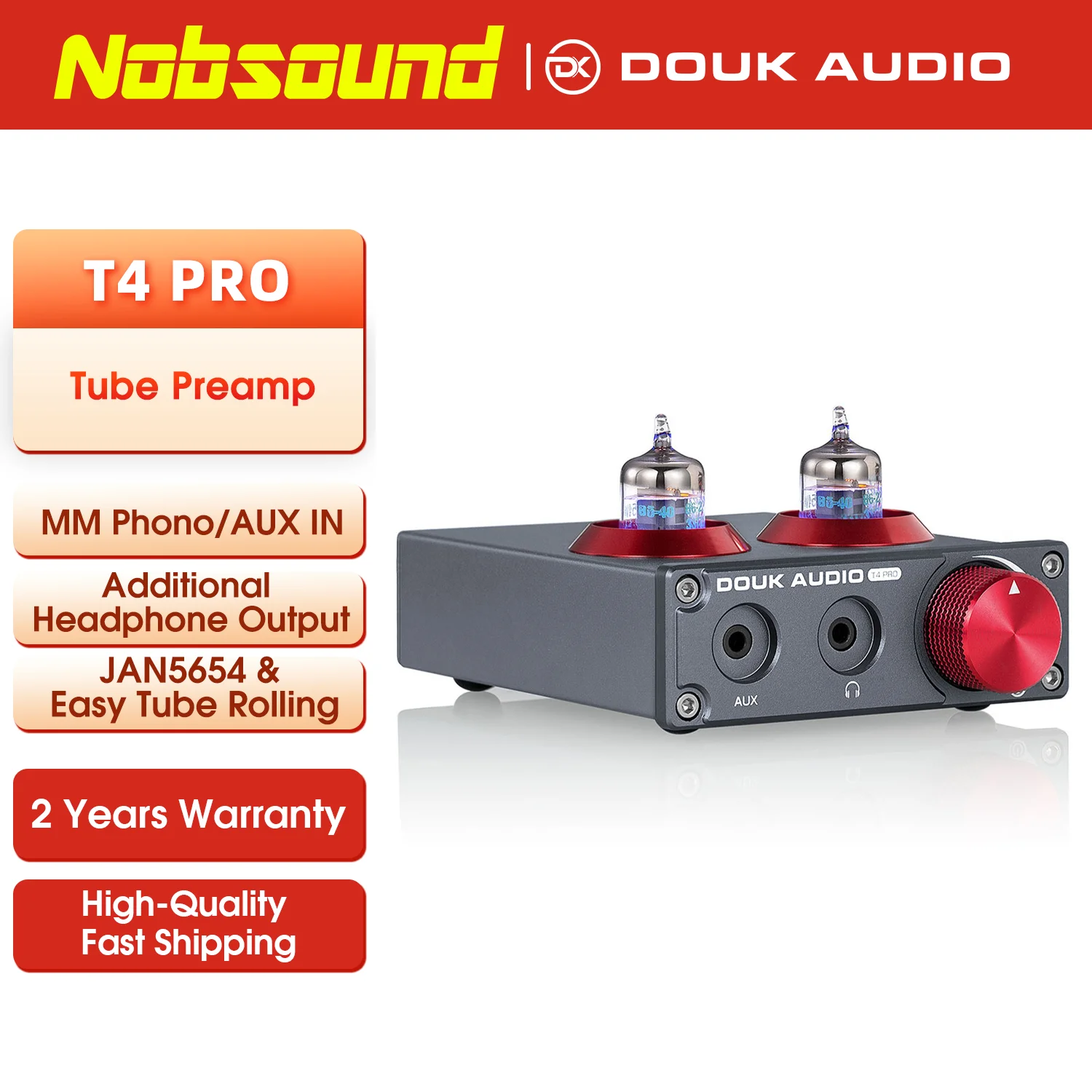 Nobsound HiFi JAN5654 Vacuum Tube RIAA Phono Pre-amplifier Stereo Headphone Amplifier Preamp for PC/Phone/Turntable