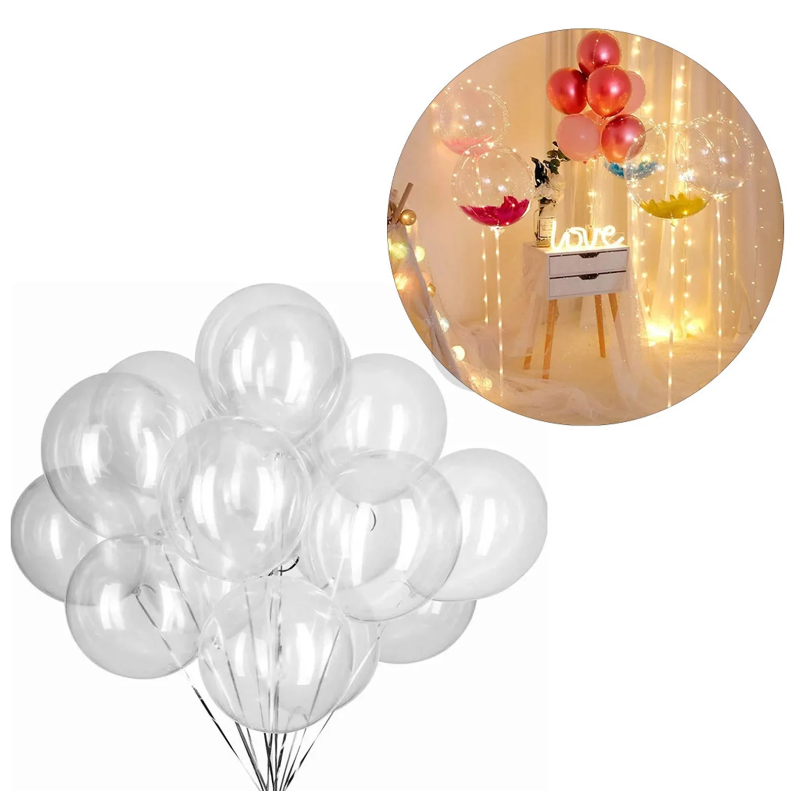 50Pcs Bobo Balloons PVC Transparent Reusable Up To 15.7in Inflated Size Party Balloons For Family Wedding Anniversary