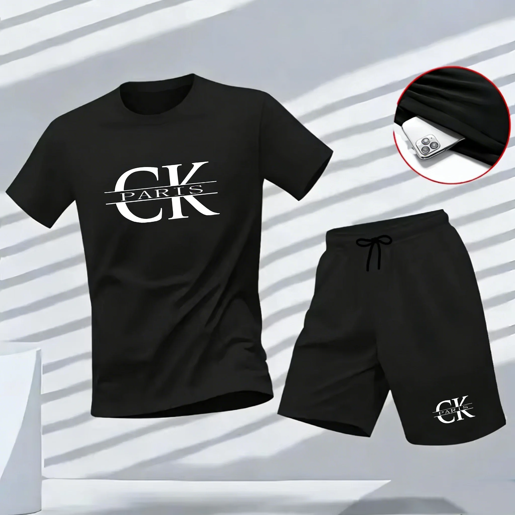 

A brand-new summer collection of men's retro sporty street casual fashion short-sleeved top and T-shirt two-piece set