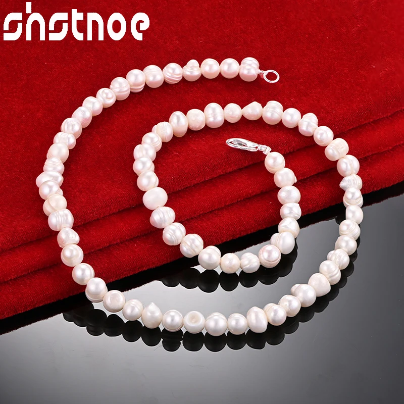 SHSTONE 925 Sterling Silver 16-20 Inch String Chain Pink White Purple Pearls Necklace For Women Wedding Party Fashion Jewelry