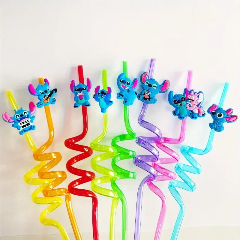 8PCS Cartoon Stitch Reusable Straws Cute Stitch Colorful Kid Birthday Party Supplies PVC Child Holiday Christmas Gift Ornament