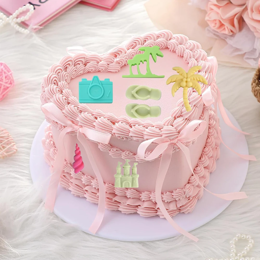 3pcs Summer Beach Themed Silicone Molds, Suitable for Chocolate, Coconut Tree, Starfish, Shell, Lighthouse, Pineapple Shaped