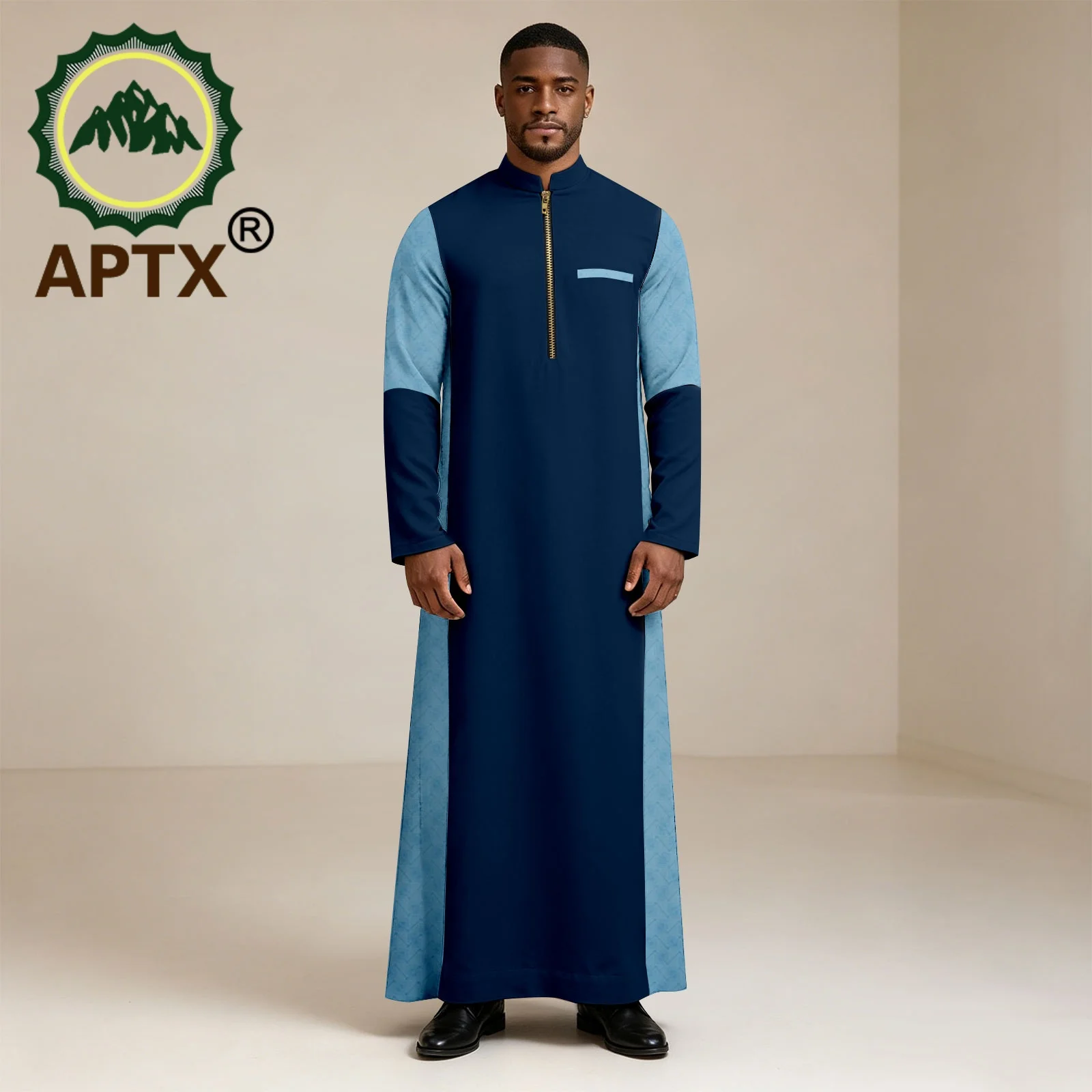 Pakaian Afrika untuk Pria Kaftan Thobe Kerah Berdiri Ritsleting Jubah Panjang Pakaian Dashiki Afrika untuk Sholat Idul Fitri Pernikahan 2612002