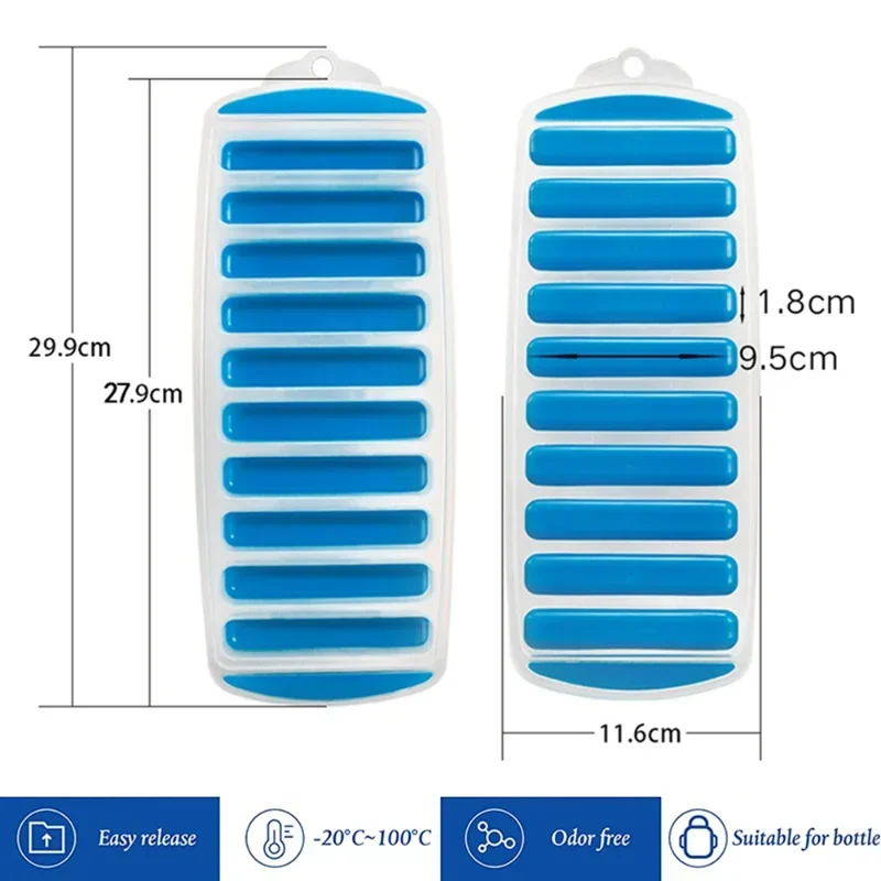 Pop Out Plastic Ice Cube Tray with Lid Reusable Ice Stick Tray Mold for Water and Sport Bottles BPA Free Ice Tube Making Trays