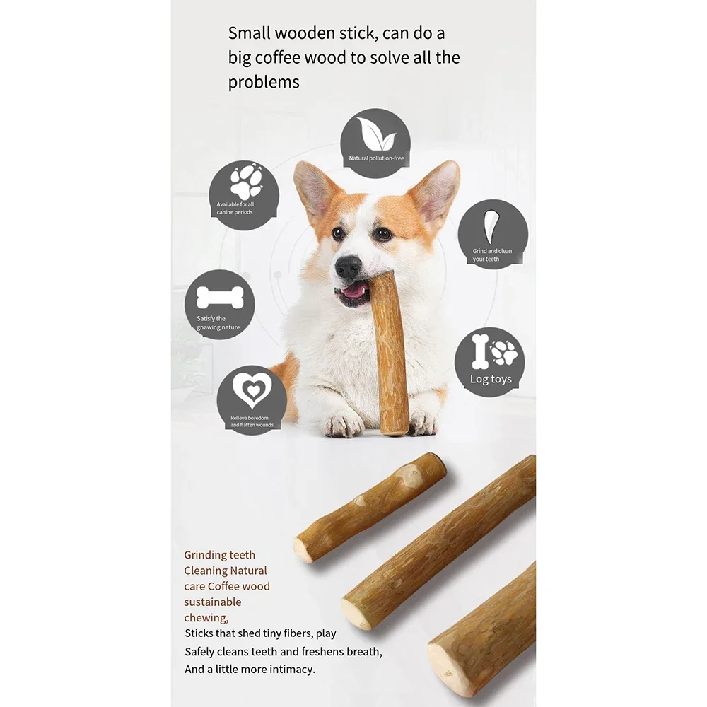 Heavy Duty Canine Coffee Wood Chew Toys, Natural Puppy Chew Sticks, Dog Chew Stick Toys for Dental Stress Relief