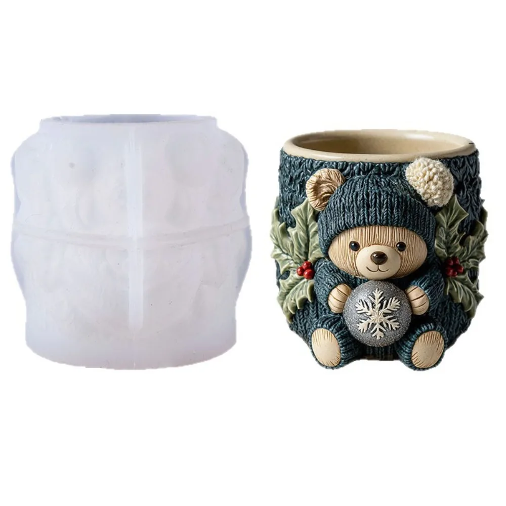 

Knit Sweater Bear Candle Cup Silicone Mold DIY Handmade Concrete Plaster Candle Jar Flowerpot Epoxy Resin Molds Home Décor