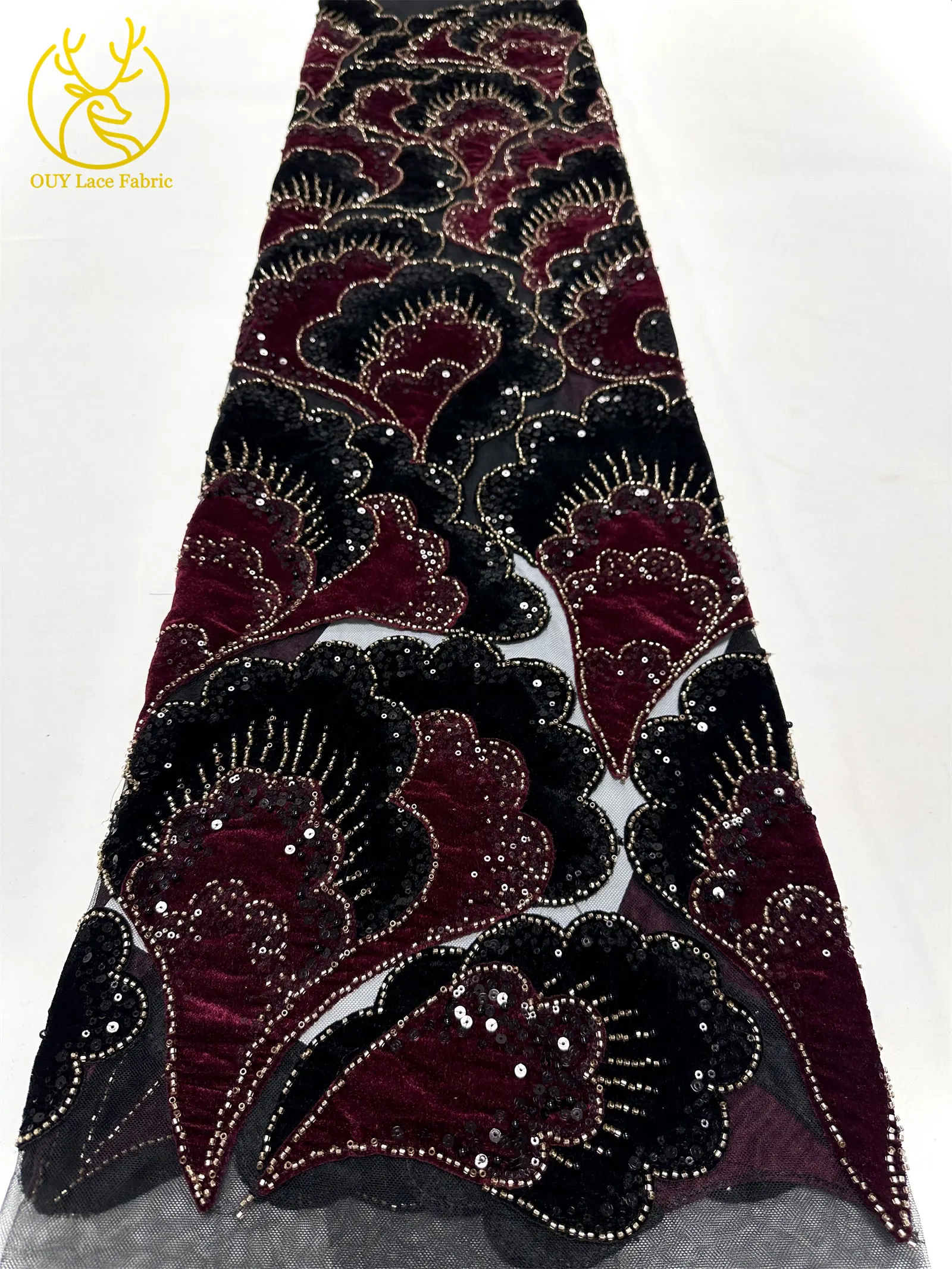 Neuester Samt-Blütenblatt-Pailletten-Spitzenstoff 2026 Hochwertiger afrikanischer Perlen-Tüll-Spitzenstoff für Hochzeit, Party, Kleid, Nähmaterial – Detail 21