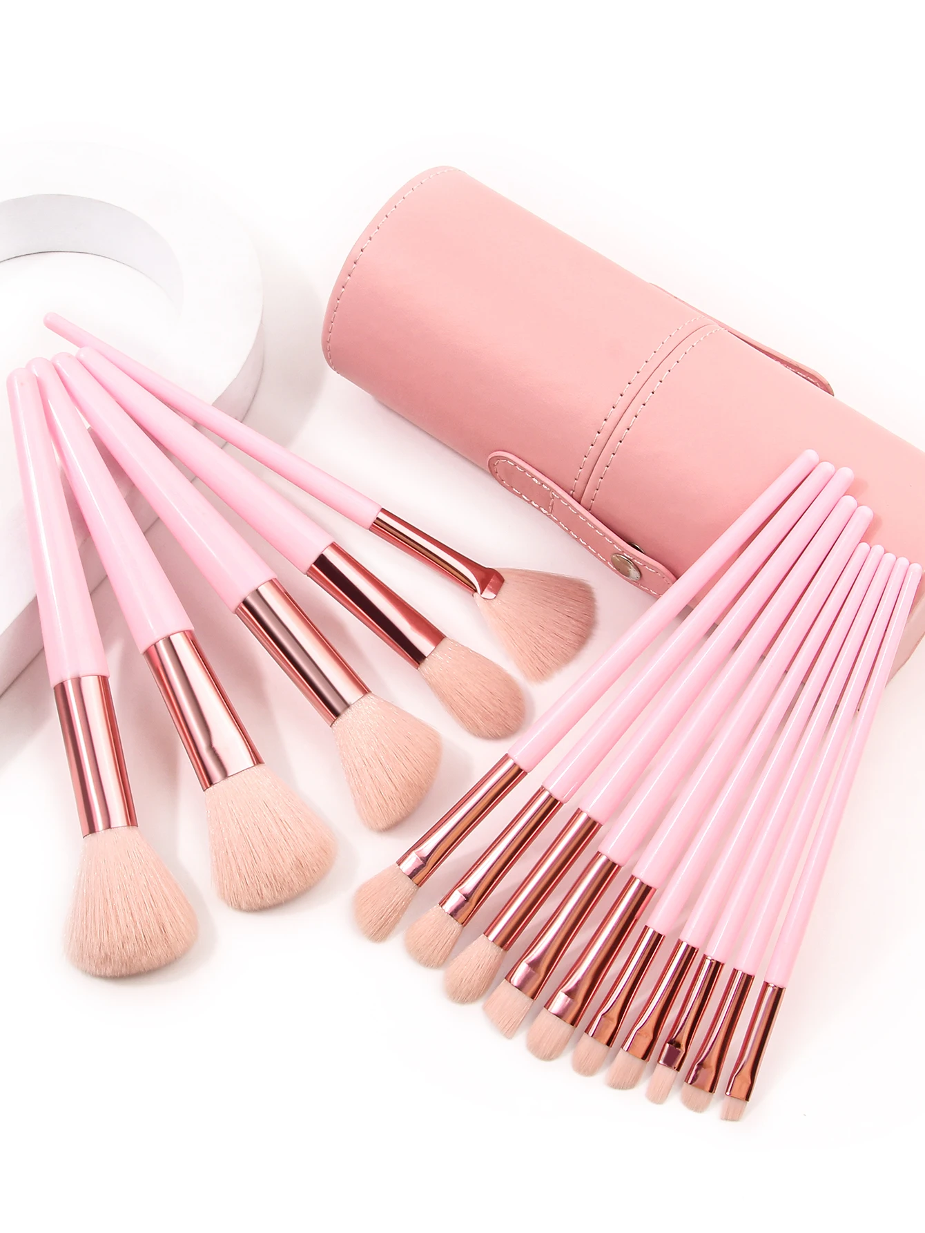مجموعة فرش مكياج للمبتدئين مكونة من 15 فرشاة مكياج لا تفقد الشعر للفتيات باللون الوردي وفرشاة ظلال العيون وفرشاة أحمر الخدود وفرشاة فضفاضة سهلة الاستخدام ومحمولة