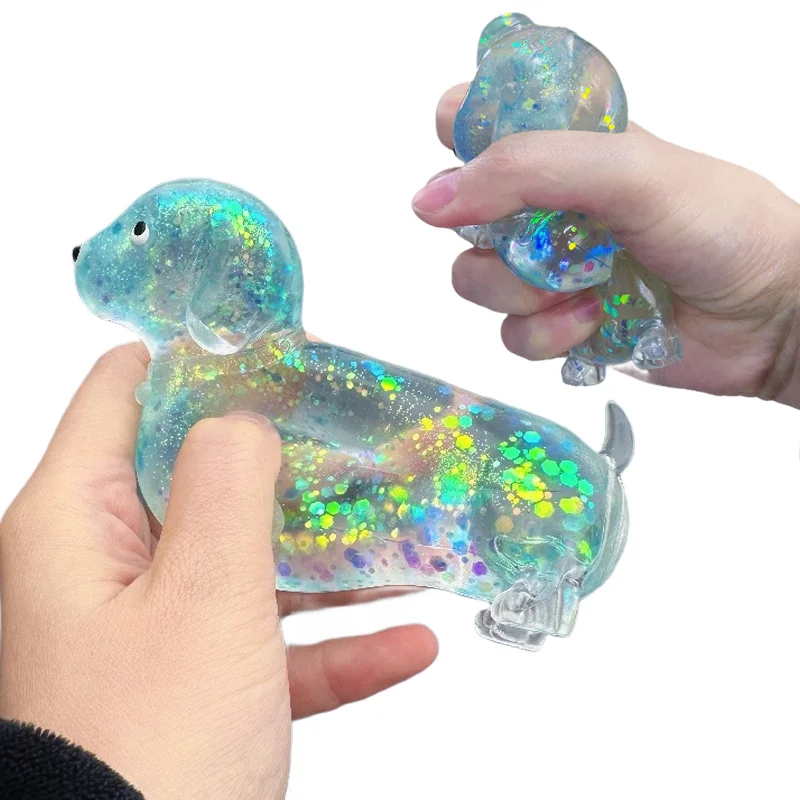 Sparkling Powder Sausage Dog Squishy Toy, Soft Maltose Texture Slow Rising Puppy Squishes, Cute Cartoon Dog Pinch Fidget Stress Relief Toy For Kids Collection Gift