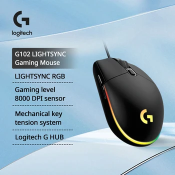 Logitech 유선 게이밍 마우스, PC 노트북 컴퓨터용 RGB USB, 인체 공학적 마우스, 게이머 메카니카 사이드 단추, G102, G304 