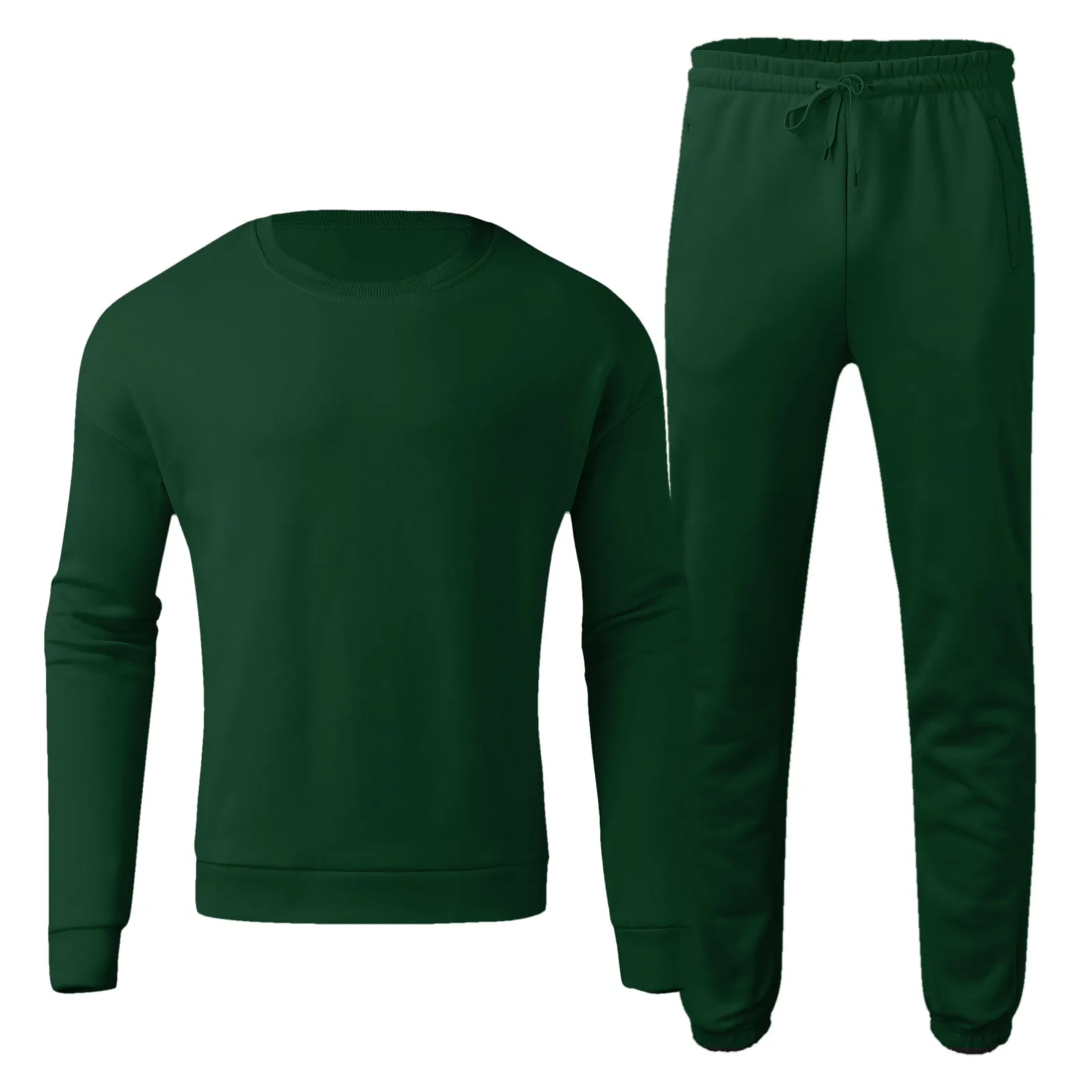 Conjunto de chándal de otoño para hombre, sudaderas de gran tamaño de Color sólido + Pantalones de chándal, suéter de manga larga informal suelto con cuello redondo y pantalones, conjuntos de 2 piezas