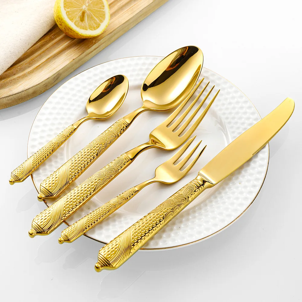High-End 304 Forged Stainless Steel Western Tableware Set Knife Fork Spoon Tea Spoon Fork Series for Hotel Steak Dinnerware