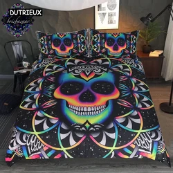 Bedding Set Colorful Skull Bedding Black Neon Skeleton Bed Cover 3 Piece Galaxy Duvet Cover Gothic Bedspread