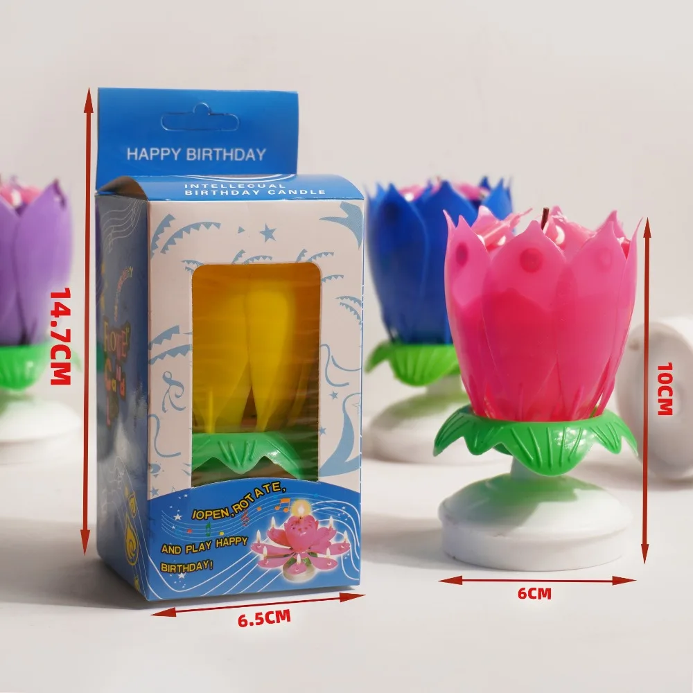Lotus-Geburtstagskerze Kuchendekoration Kreative Blumen-Kerze mit Musik Überraschungs-Drehkerze Kleine Dekoration – Detail 4